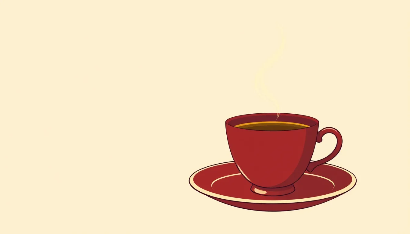 A steaming cup of tea on a saucer against a cream-coloured background