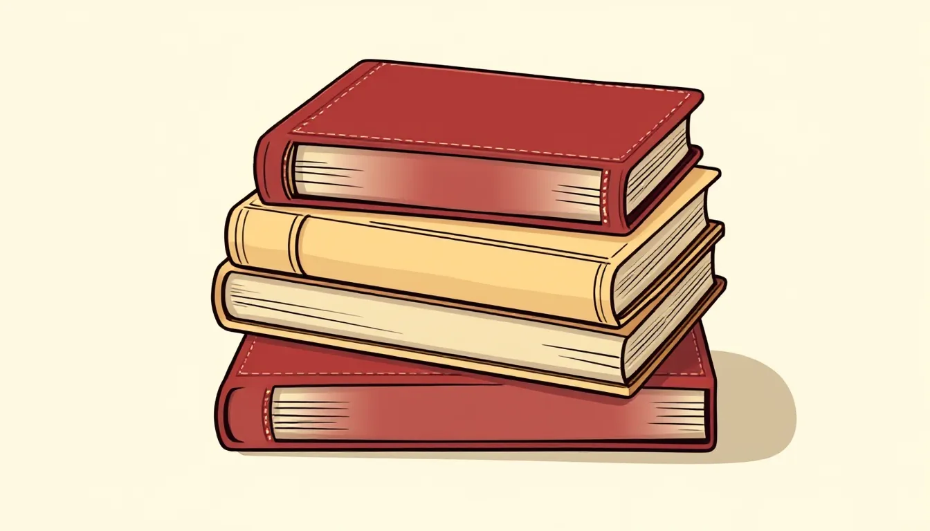 A small stack of closed books with plain leather bindings against a cream background